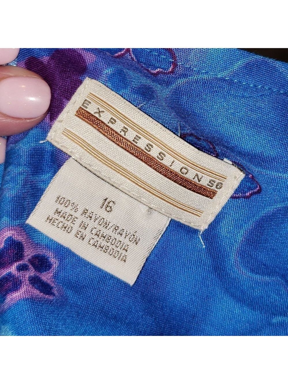 Vintage Ladies EXPRESSIONS Sleeveless Sheath Dress in Blue Floral - 16 - Picture 4 of 5